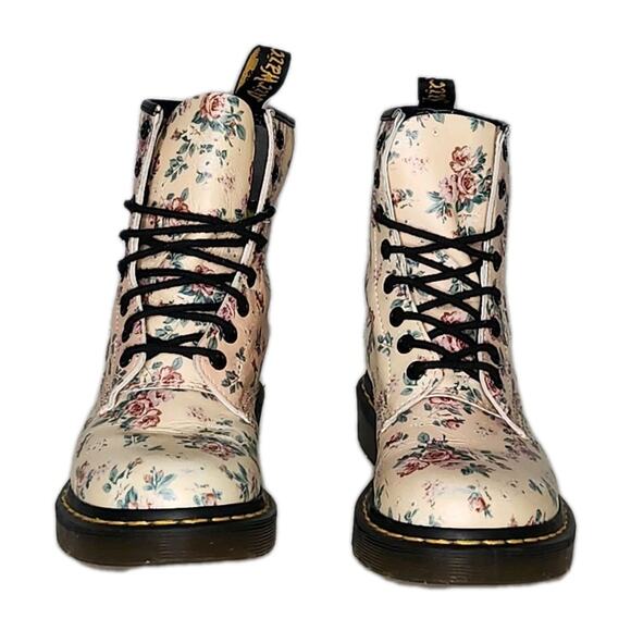 Dr Doc Martens cream Rose Floral Peach Boots 1460 Women’s Size US 6 - Picture 2 of 7